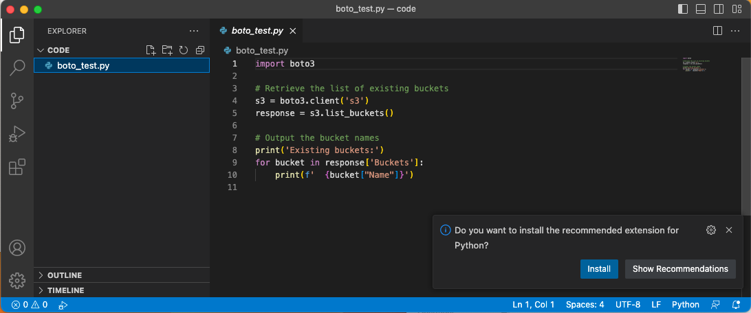 Python extension prompt