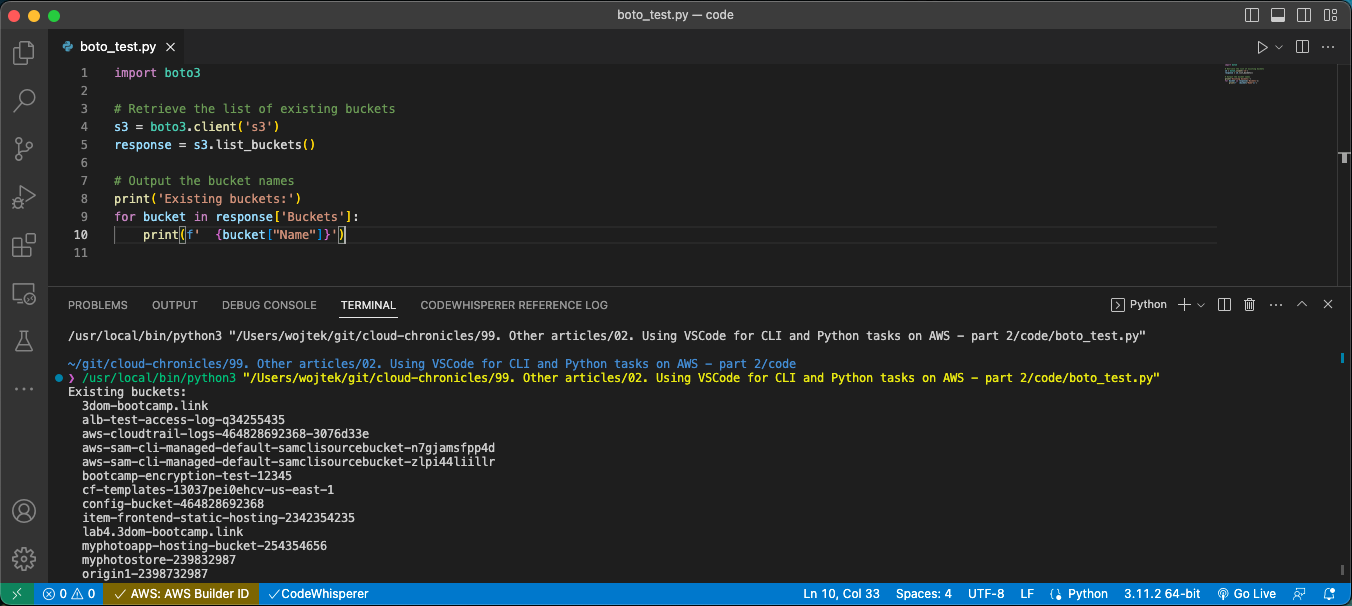 Example of Boto3 Python code