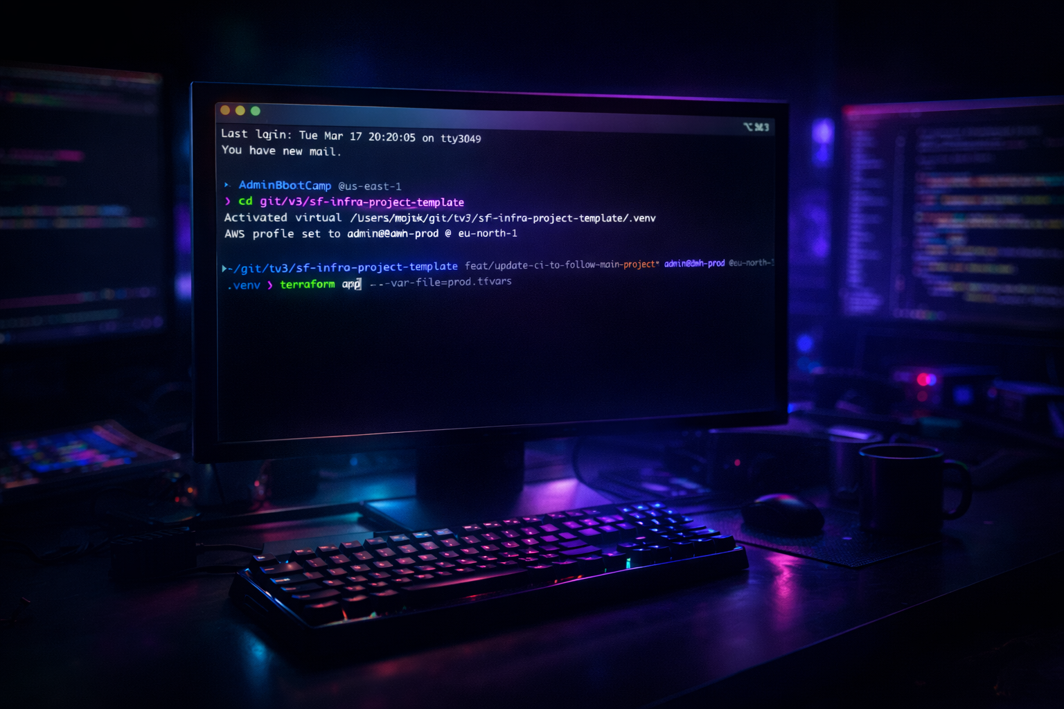 A developer looking at their terminal with an AWS-aware prompt